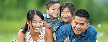 Asian Family in a park smiling