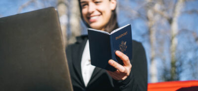 woman updating visa status online