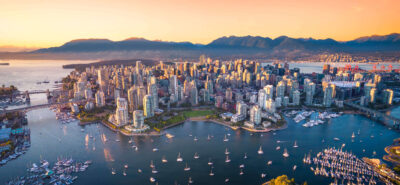 Vancouver city, aerial view of downtown, British Columbia, Canada