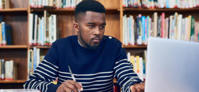 student in a library