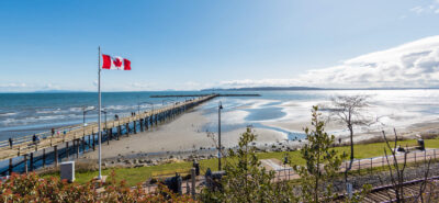 Canadian flag over the coast