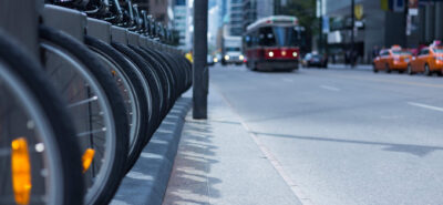 bikes parked in Toronto's street, in Ontario province.