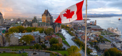 Canadian Flag in Quebec City. Quebec, Canada.