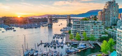 False Creek with Burrard Street Bridge in downtown Vancouver Canada