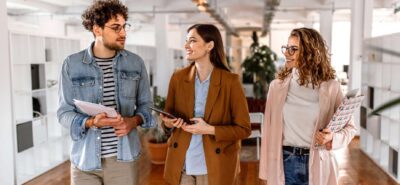 co-op students walking in the company